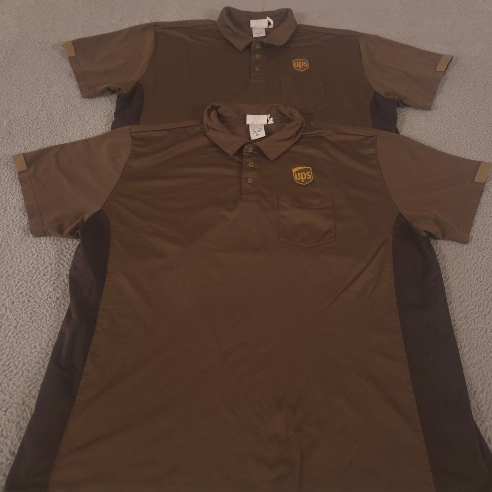 LOT OF 2 WearGuard Polo Shirt Mens 3XL Brown UPS Logo Short Sleeve Pique Poly